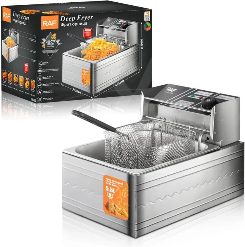 RAF 2500W Electric Deep Fryer With Heat Control And Removable Basket 5.5 L Electric Deep Fryer